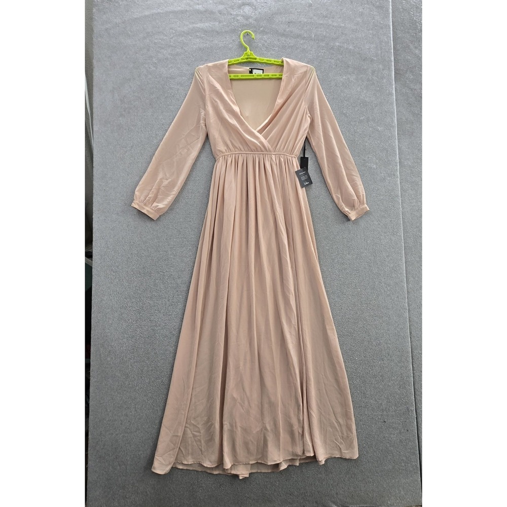Lulus Women Dress M Beige Maxi Chiffon A-Line Romantic Long Sleeve NWT
